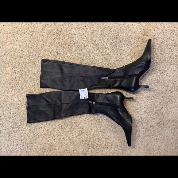 Zara Women’s Thin Heel Leather Over The Knee Boots Size 38 Black Leather Boots - Picture 6 of 9